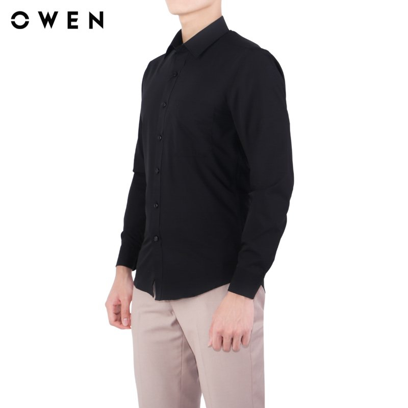 OWEN - Áo sơ mi dài tay Nam Owen dáng Regular Fit màu Đen chất liệu Bamboo - AR221238DT