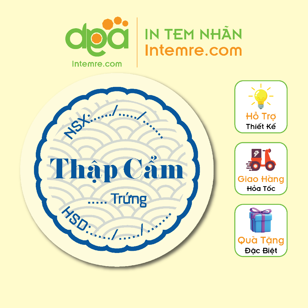 100 Tem Nhãn Giấy Decal Dán Intemre.com Bánh Trung Thu Hình Tròn KT: 3x3cm - Mẫu 11