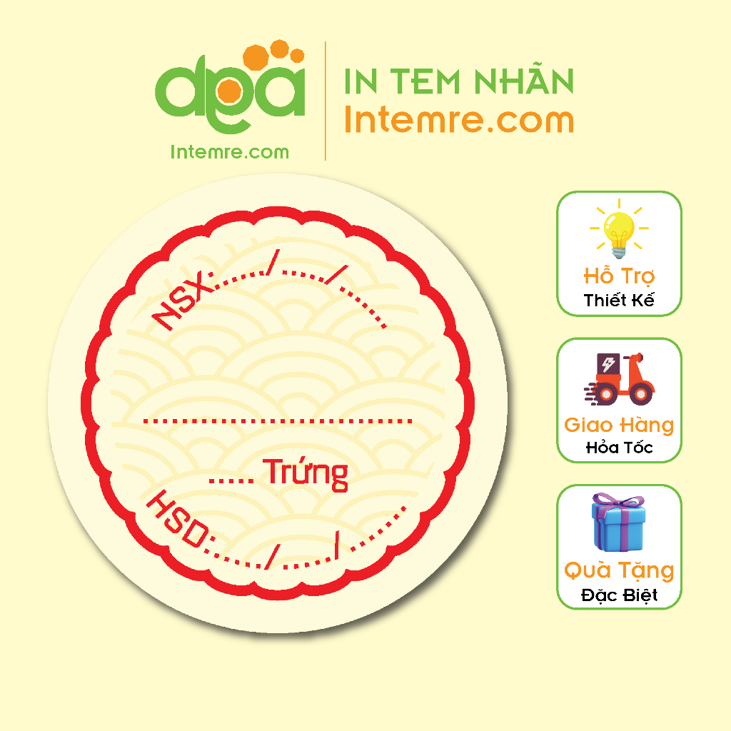 100 Tem Nhãn Giấy Decal Dán Intemre.com Bánh Trung Thu Hình Tròn KT: 3x3cm - Mẫu 11