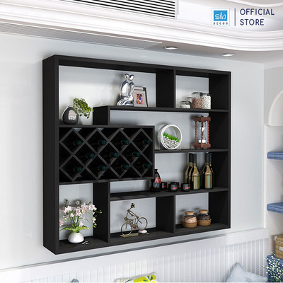 Kệ Gỗ Để Vang Treo Tường Chữ Nhật SIB Decor Chịu Lực Tốt Với Hơn 100 Chai, Kết Cấu Giấu Chân KR05