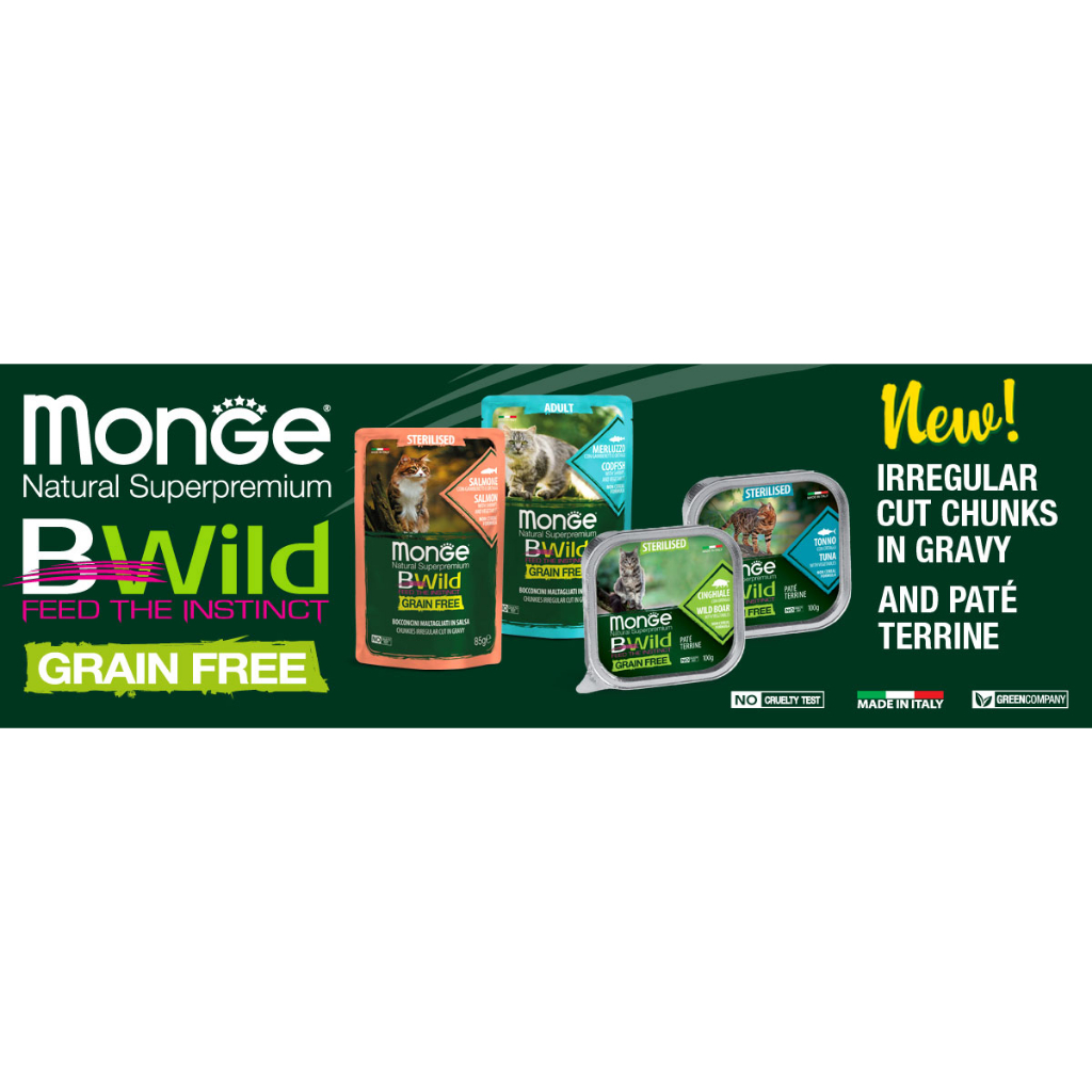 85gr - Pate Monge BWild cho Mèo cao cấp Grain Free thành phần không tinh bột từ Cá Hồi Cá Tuyết Heo Salmon Cod Wild Boar