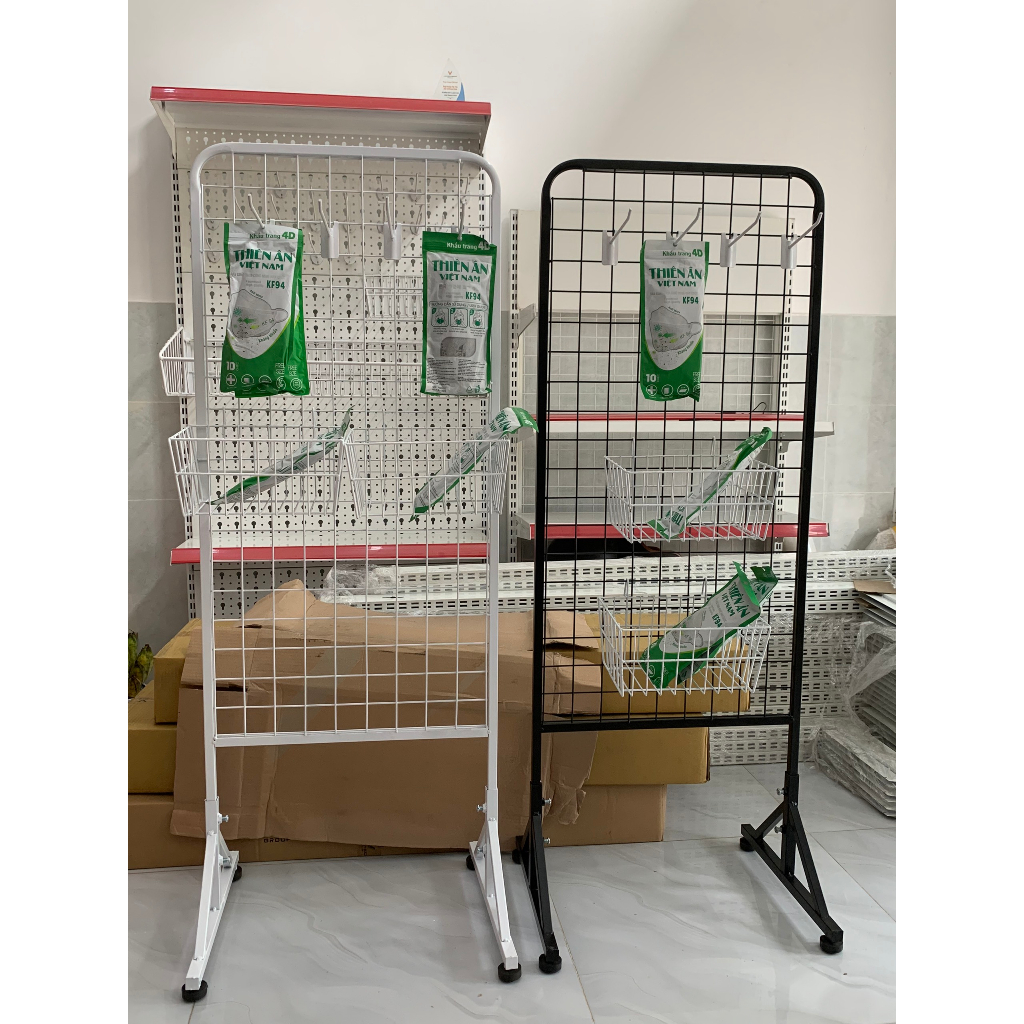 COMBO KỆ KHUNG LƯỚI TREO ĐỒ +  15 MÓC TREO LƯỚI MẠ XI 15CM