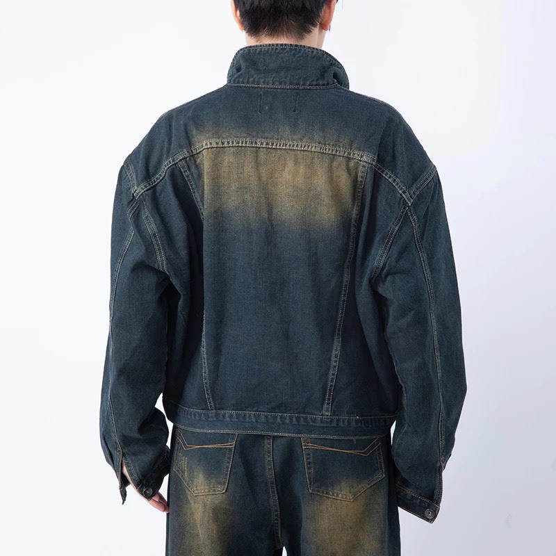 Áo Khoác Jeans Nam Nữ Dáng Crop Màu Dirt Wash, Thời Trang Unisex