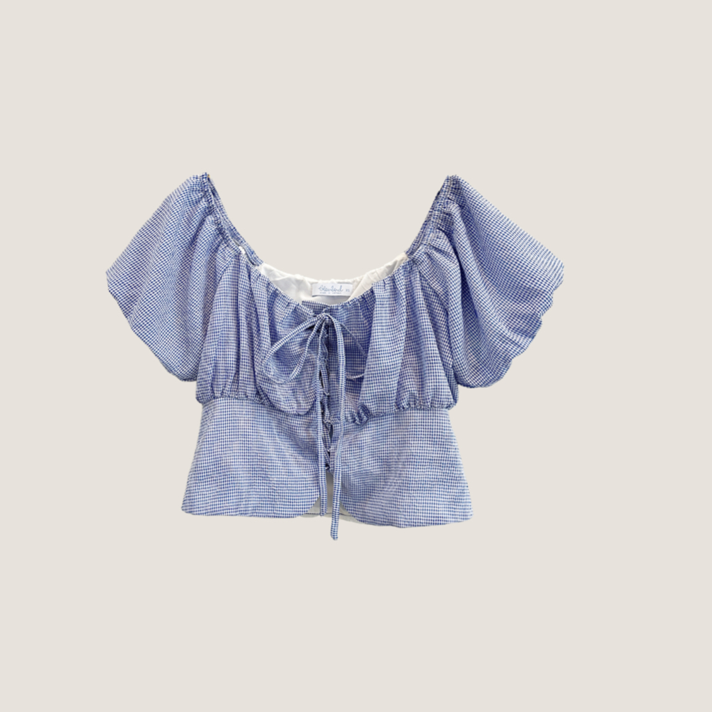 BLEUBIRD Áo vải caro dáng ngắn đan dây Crepe Top