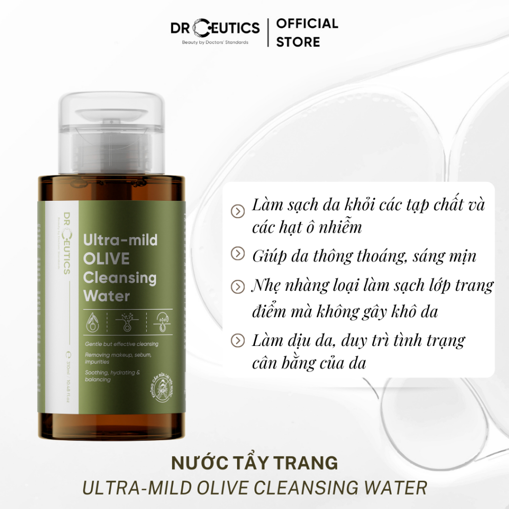 DRCEUTICS Nước Tẩy Trang Ultra-mild OLIVE Cleansing Water Cho Mọi Loại Da, Da Nhạy Cảm (310ml, 500ml)