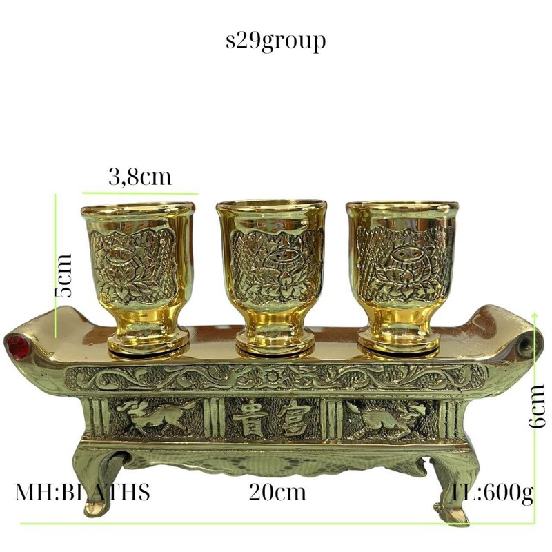 Bộ ly nước thờ cúng bằng đồng vàng nguyên chất,đồ thờ cúng thần tài thổ địa,bàn gia tiên,dòng tộc,có bán lẻ ly