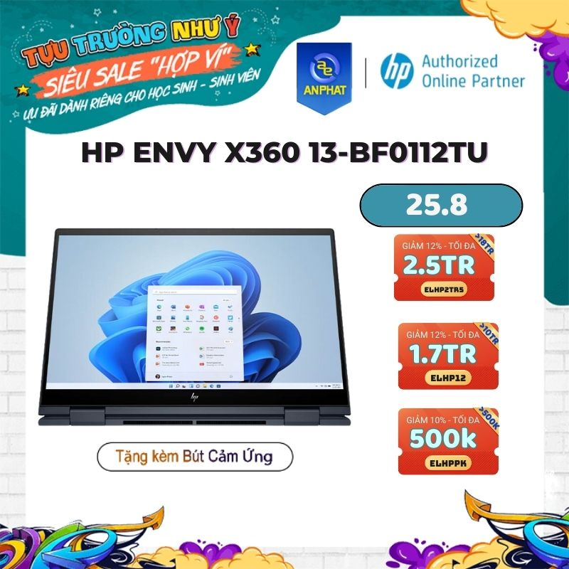 [Mã ELHP1010 giảm 15% đơn 18TR] Laptop HP Envy X360 13-bf0112TU (i5-1230U 16GB 512B | 13.3' OLED 2.8K)