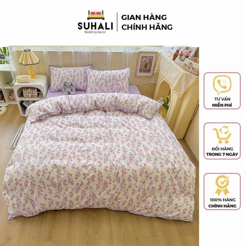 COTTON ĐŨI IN HOA, bộ vỏ chăn ga gối chất liệu Tici cực đẹp, cotton tc 4 món