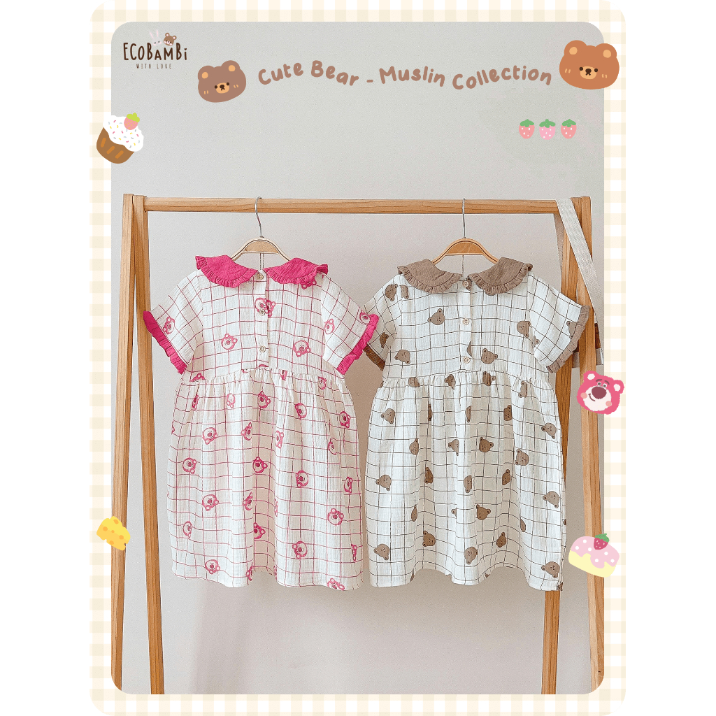 Đầm xoè bé gái, cổ lá sen chất liệu cotton xô muslin mang phong cách vintage xinh xắn Ecobambi - BB-23DAMBG030