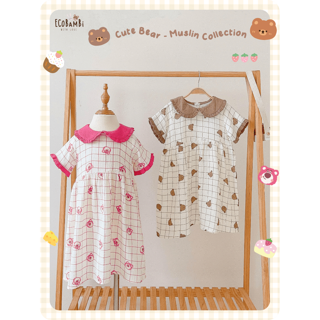 Đầm xoè bé gái, cổ lá sen chất liệu cotton xô muslin mang phong cách vintage xinh xắn Ecobambi - BB-23DAMBG030