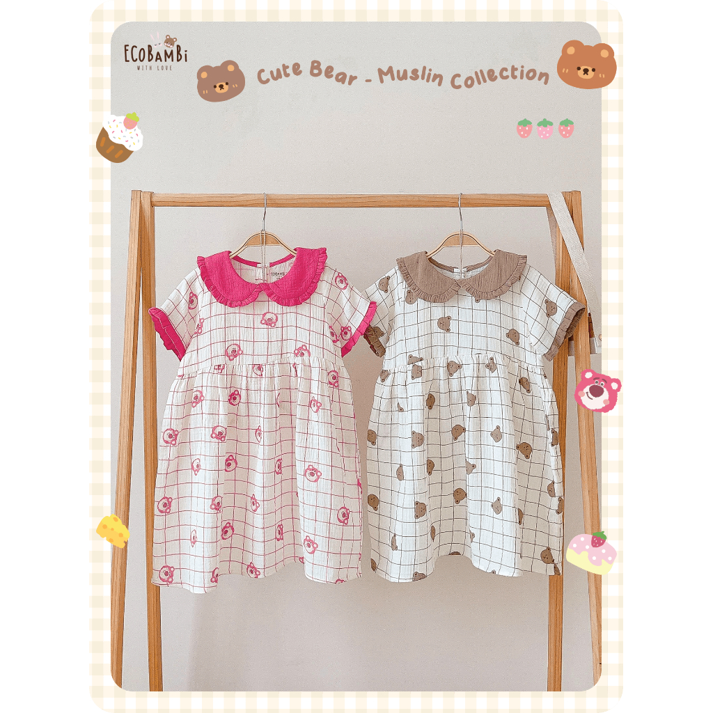 Đầm xoè bé gái, cổ lá sen chất liệu cotton xô muslin mang phong cách vintage xinh xắn Ecobambi - BB-23DAMBG030