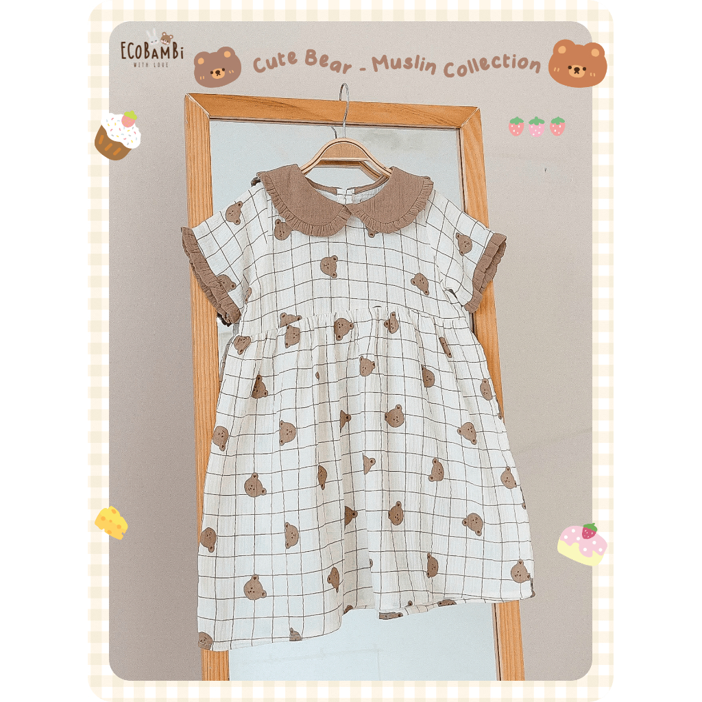 Đầm xoè bé gái, cổ lá sen chất liệu cotton xô muslin mang phong cách vintage xinh xắn Ecobambi - BB-23DAMBG030