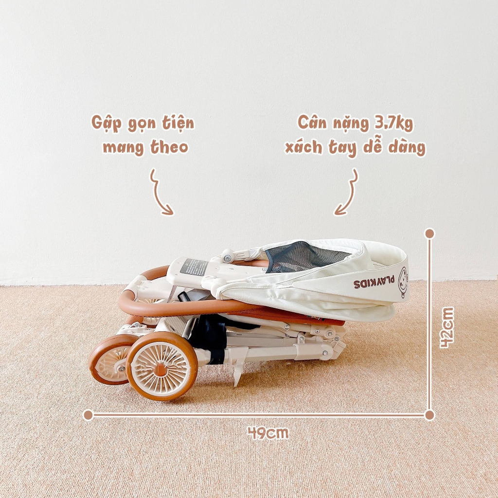 Xe đẩy gấp gọn 2 chiều cho bé Playkids Stroller X1, xe đẩy du lịch siêu nhẹ