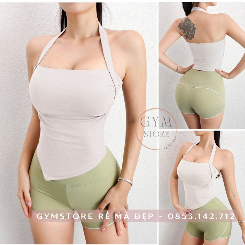 Áo  Bra Tập Gym Yoga Thể Thao Nữ CÓ MÚT Hở Lưng Dây Cổ Sexy Thun Poly Mềm Mịn Thoáng Co Giãn Tốt 6074