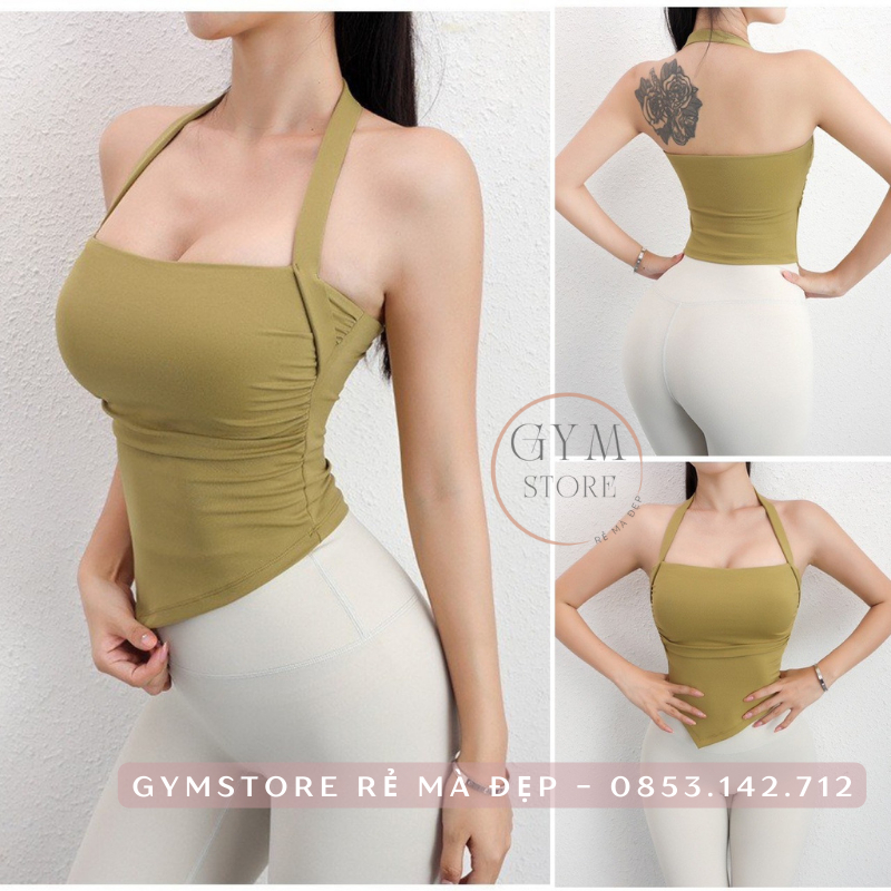 Áo  Bra Tập Gym Yoga Thể Thao Nữ CÓ MÚT Hở Lưng Dây Cổ Sexy Thun Poly Mềm Mịn Thoáng Co Giãn Tốt 6074