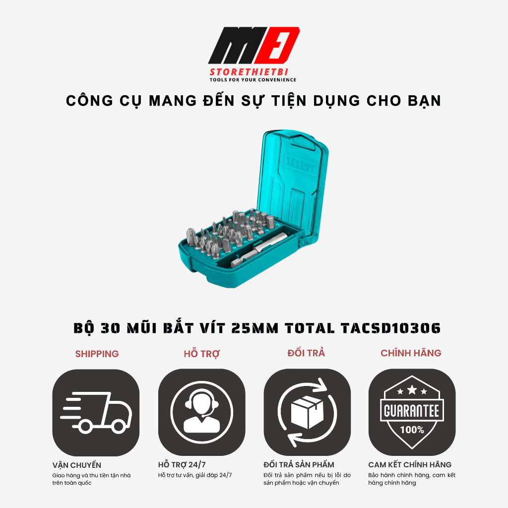 Bộ 30 mũi bắt vít 25mm và Bộ 45 mũi siết vít TOTAL - TACSD10306-TACSD18306-TACSDL24502-TACSDL24501