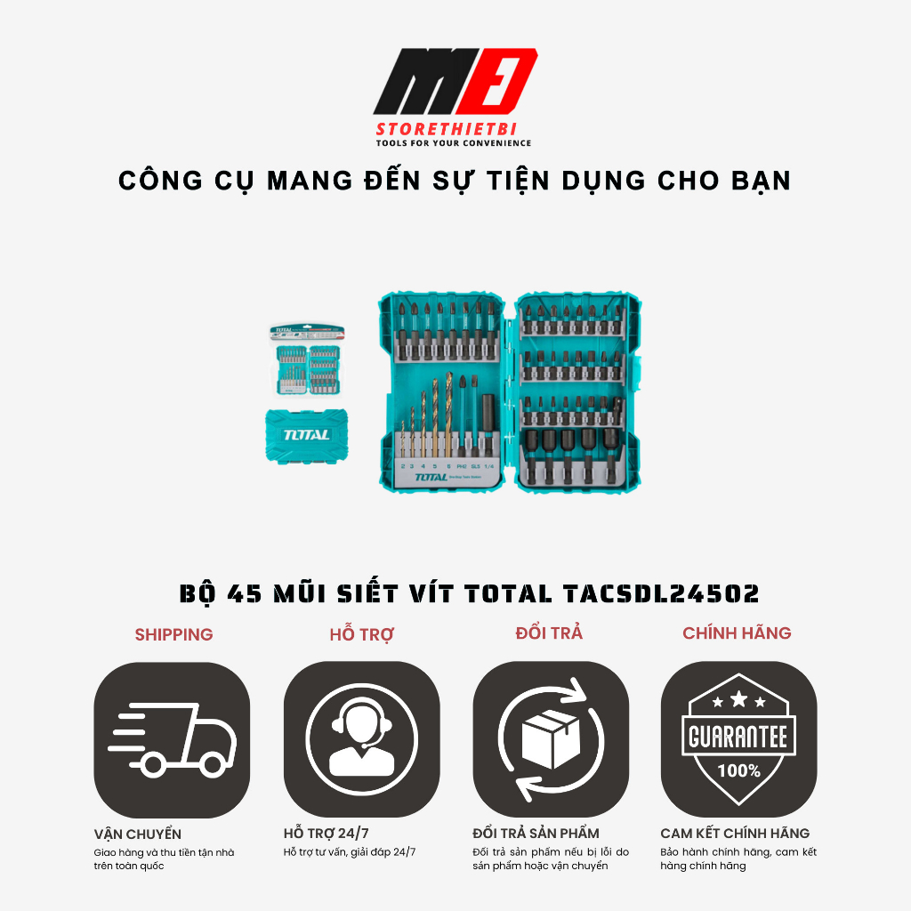 Bộ 30 mũi bắt vít 25mm và Bộ 45 mũi siết vít TOTAL - TACSD10306-TACSD18306-TACSDL24502-TACSDL24501