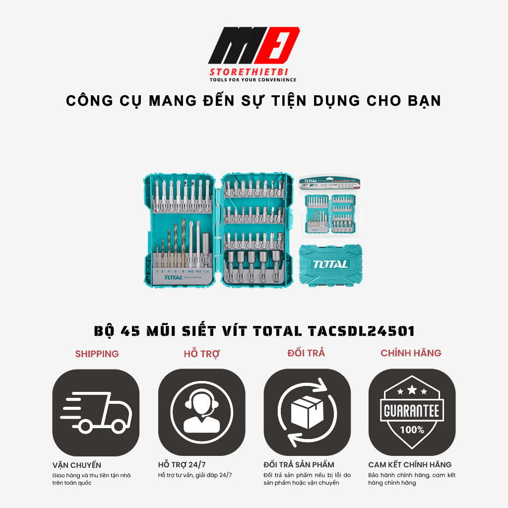 Bộ 30 mũi bắt vít 25mm và Bộ 45 mũi siết vít TOTAL - TACSD10306-TACSD18306-TACSDL24502-TACSDL24501