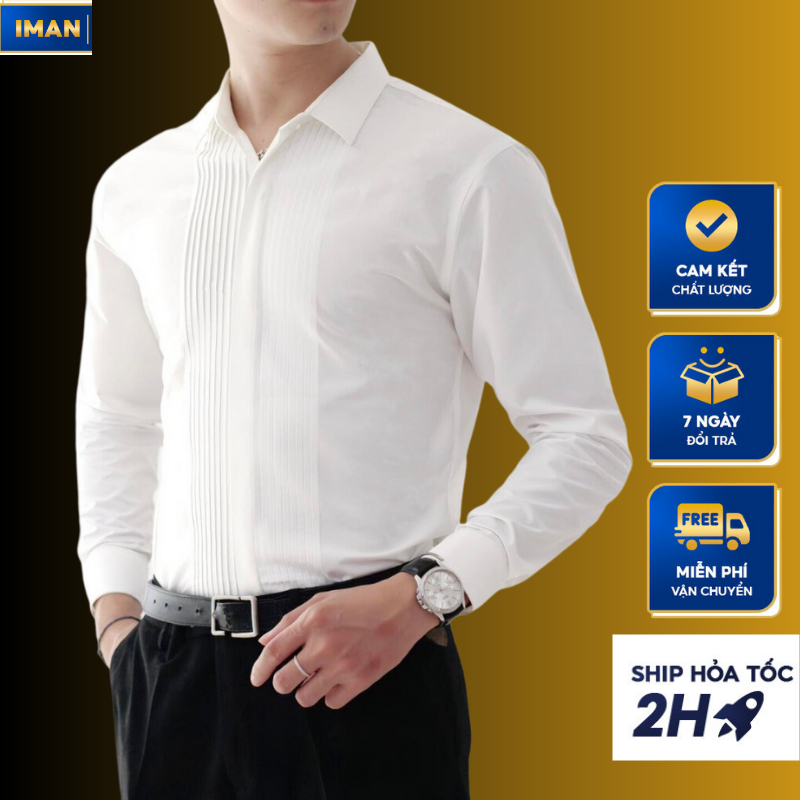 Áo Sơ Mi Xếp Ly Chất Lụa Chéo Cao Cấp iMan Store, Sơ Mi Nam Dài Tay Dấu Cúc Phong Cách Thời Trang | VNXK