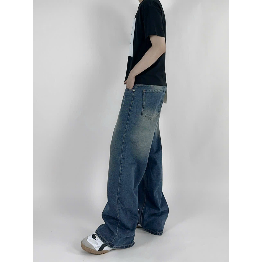 Quần Jean Ống Rộng Unisex Nam Nữ Màu Xanh Blue Wash V3