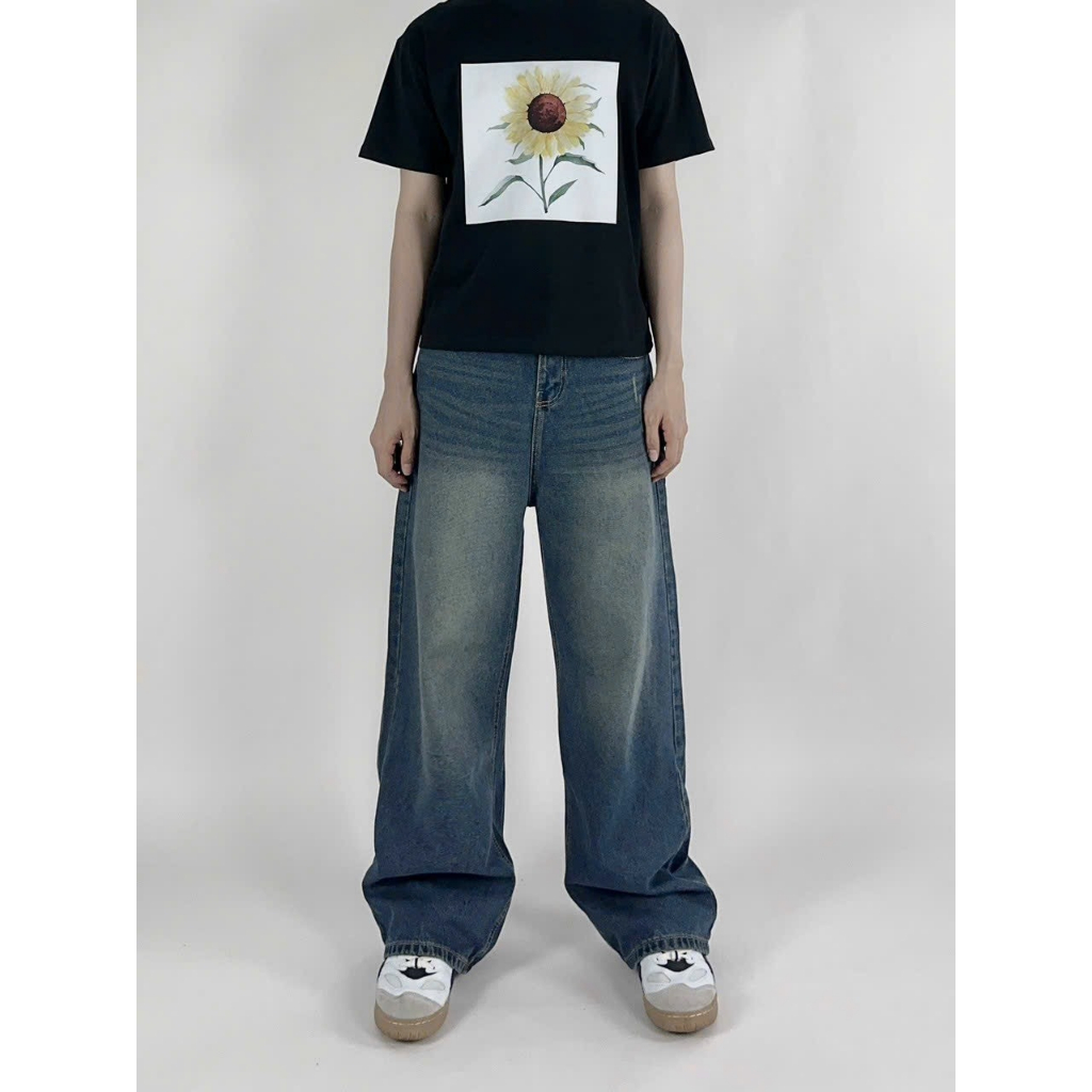 Quần Jean Ống Rộng Unisex Nam Nữ Màu Xanh Blue Wash V3
