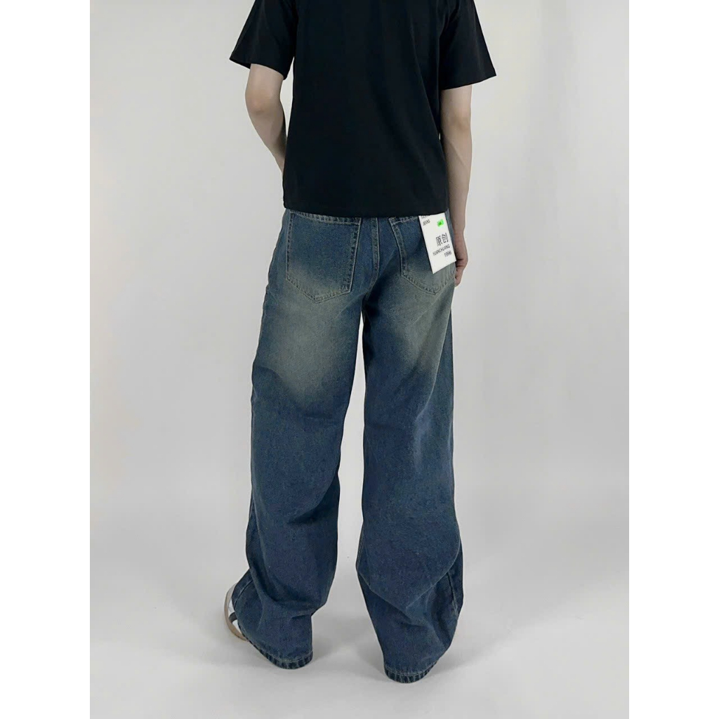 Quần Jean Ống Rộng Unisex Nam Nữ Màu Xanh Blue Wash V3