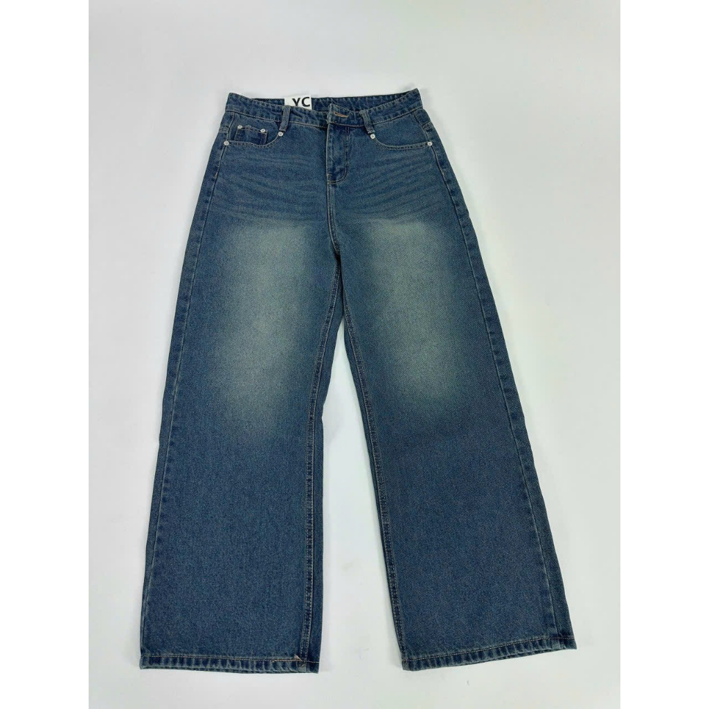 Quần Jean Ống Rộng Unisex Nam Nữ Màu Xanh Blue Wash V3