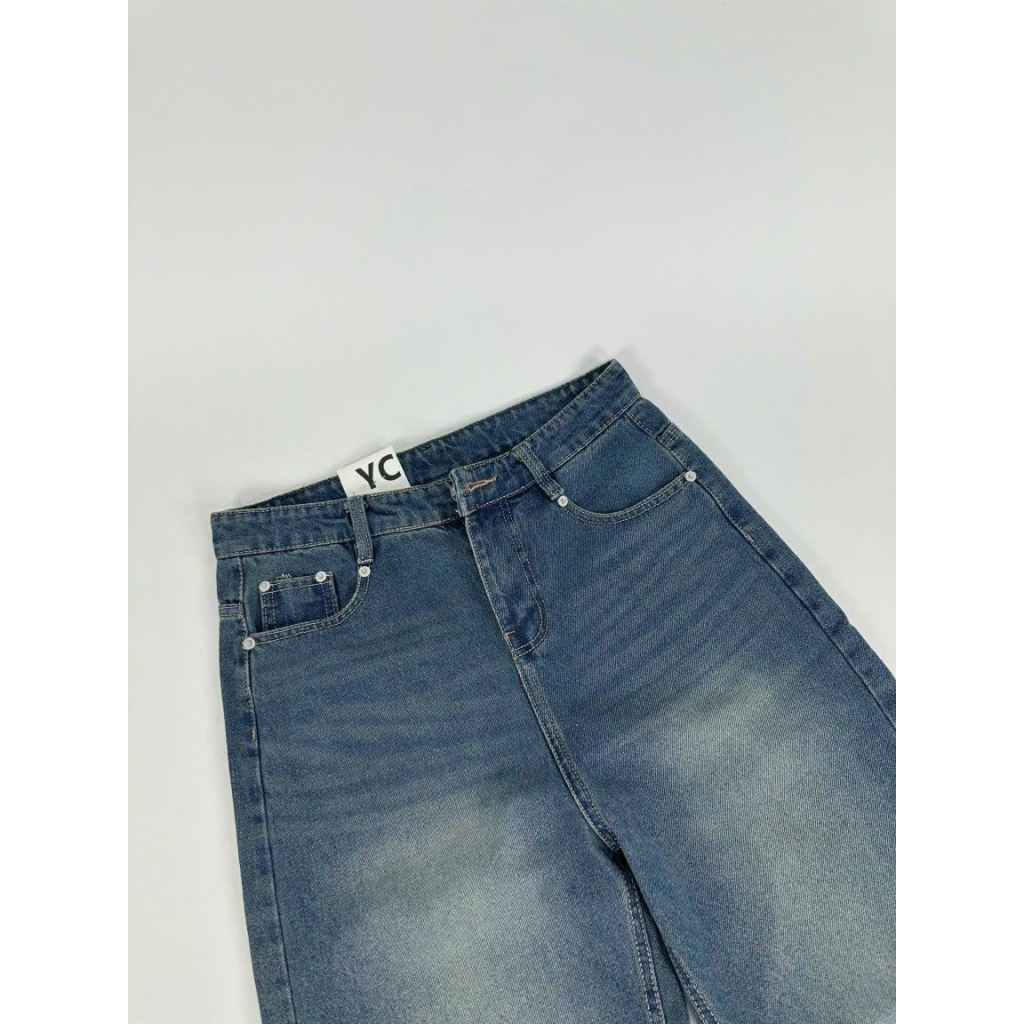 Quần Jean Ống Rộng Unisex Nam Nữ Màu Xanh Blue Wash V3
