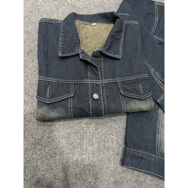 Áo Khoác Jeans Nam Nữ Dáng Crop Màu Dirt Wash, Thời Trang Unisex