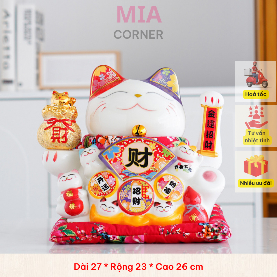 Mèo thần tài vẫy tay phong thuỷ , làm từ gốm sứ cao cấp, dùng làm quà tặng trang trí