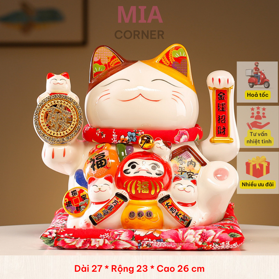 Mèo thần tài vẫy tay phong thuỷ , làm từ gốm sứ cao cấp, dùng làm quà tặng trang trí