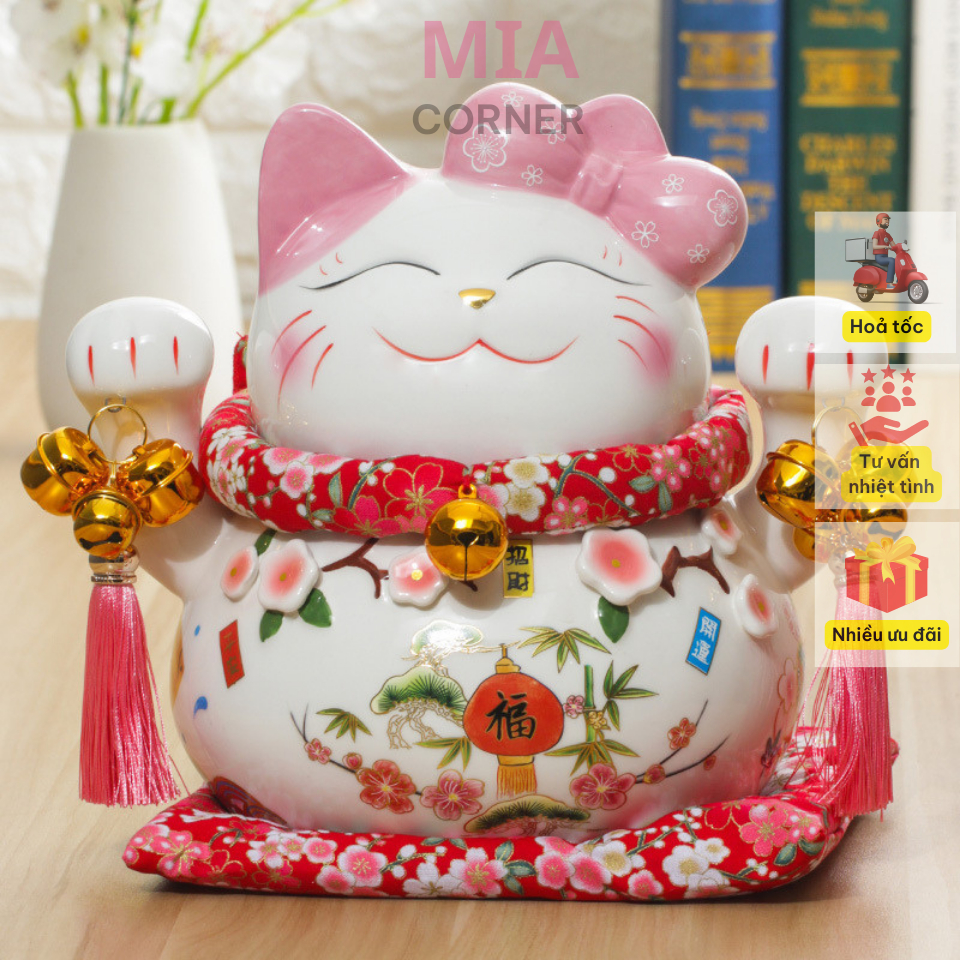 Mèo thần tài vẫy tay phong thuỷ , làm từ gốm sứ cao cấp, dùng làm quà tặng trang trí