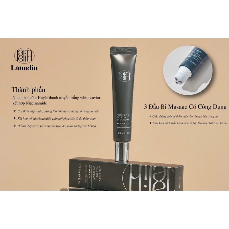 Kem Dưỡng Mắt LAMELIN Kèm 3 Đầu Bi Massage Thanh Lăn Retinol Chống Lão Hóa - Bebeau