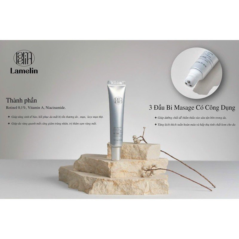 Kem Dưỡng Mắt LAMELIN Kèm 3 Đầu Bi Massage Thanh Lăn Retinol Chống Lão Hóa - Bebeau