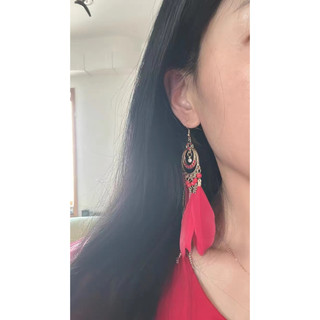 Hoa tai lông vũ khuyên tai boho nữ phong cách cổ điển, dân tộc - Mã HT053