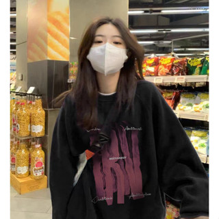 FOCUS local brand fashion vintage đen áo nỉ dài tay nữ form rộng sweater levents 100%cotton