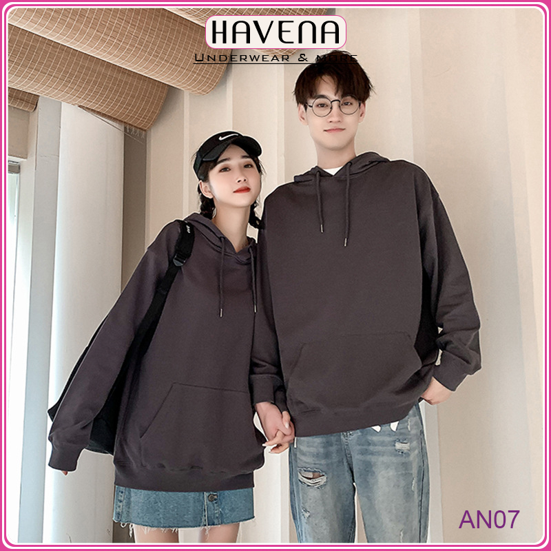 Áo Khoác Nam Nữ Chui Nỉ Bông FREESIZE HOODIE Trơn HAVENA AN07