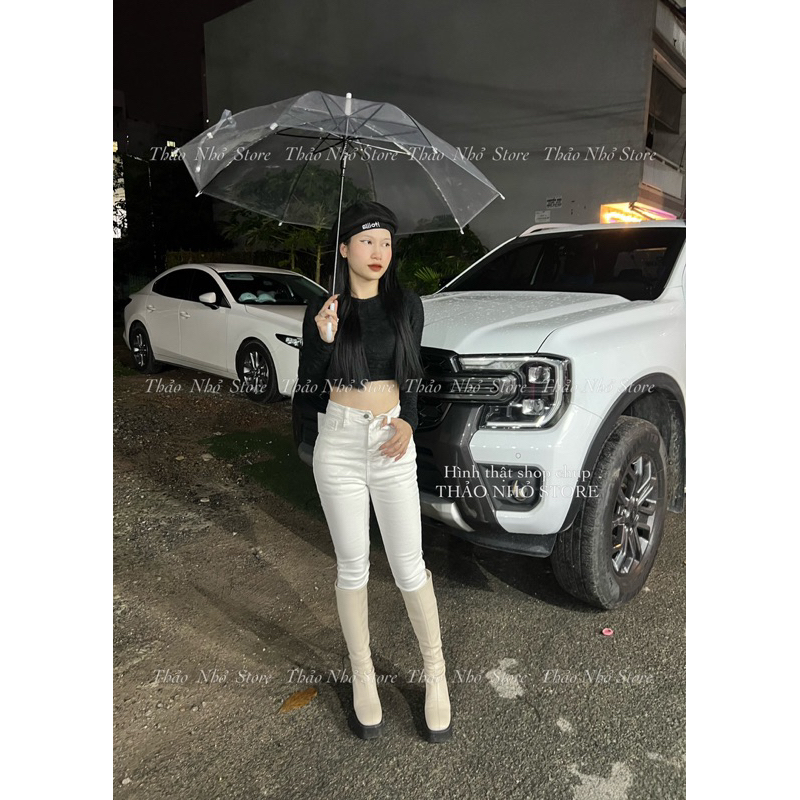 Quần jean trắng lưng cao ống ôm hàng đẹp