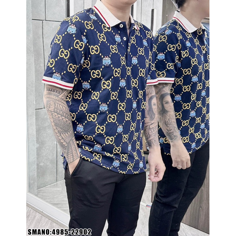 Áo polo in chữ GC hình icon thỏ đơn giản cổ tay bo chun thêu vạch đỏ