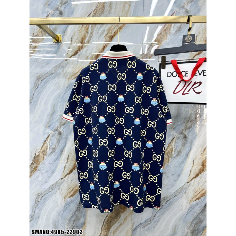 Áo polo in chữ GC hình icon thỏ đơn giản cổ tay bo chun thêu vạch đỏ
