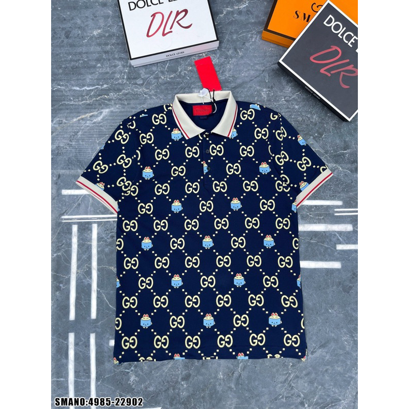 Áo polo in chữ GC hình icon thỏ đơn giản cổ tay bo chun thêu vạch đỏ