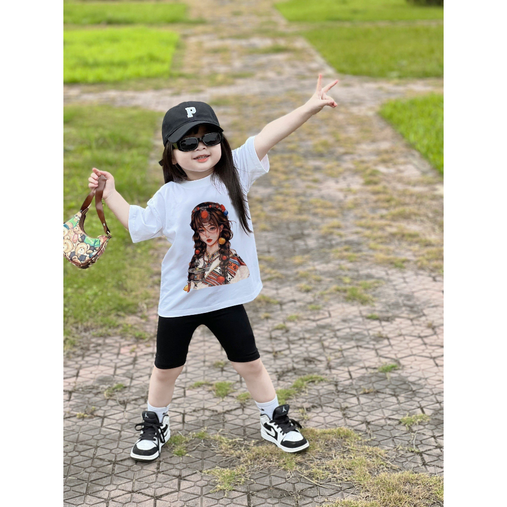 Áo thun tay lỡ cô gái dân tộc à lôi cho bé gái , áo phông trẻ em cho mẹ và bé , Kid_genz