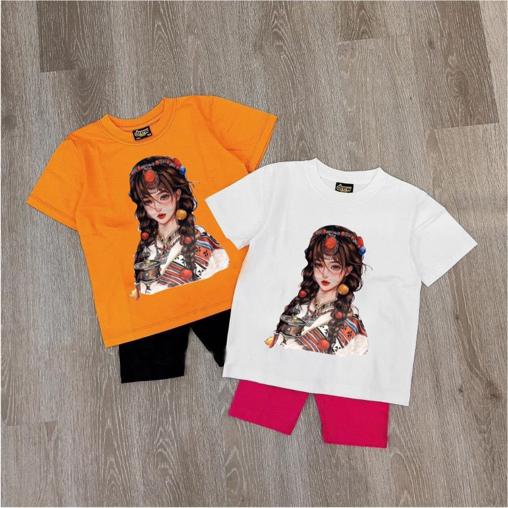 Áo thun tay lỡ cô gái dân tộc à lôi cho bé gái , áo phông trẻ em cho mẹ và bé , Kid_genz