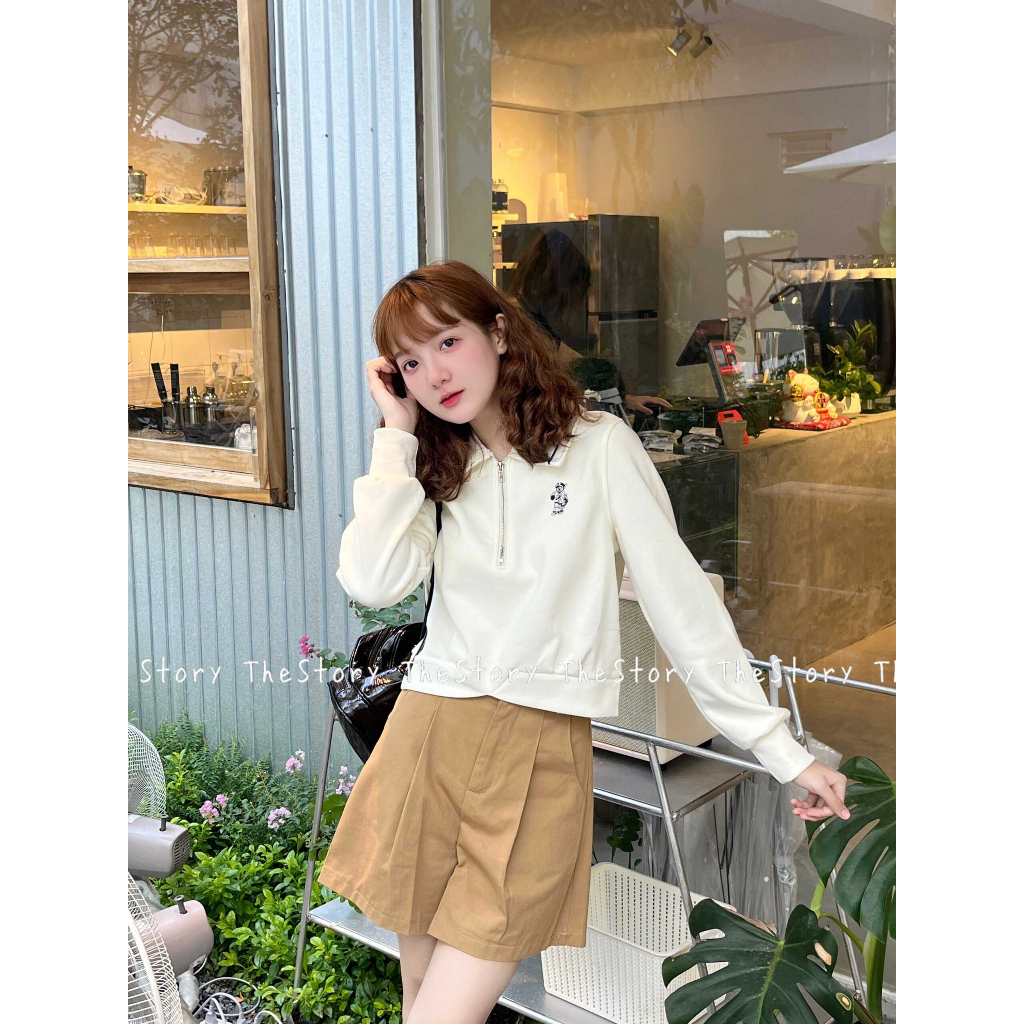 Áo polo sweater zip có hình gấu  A3198