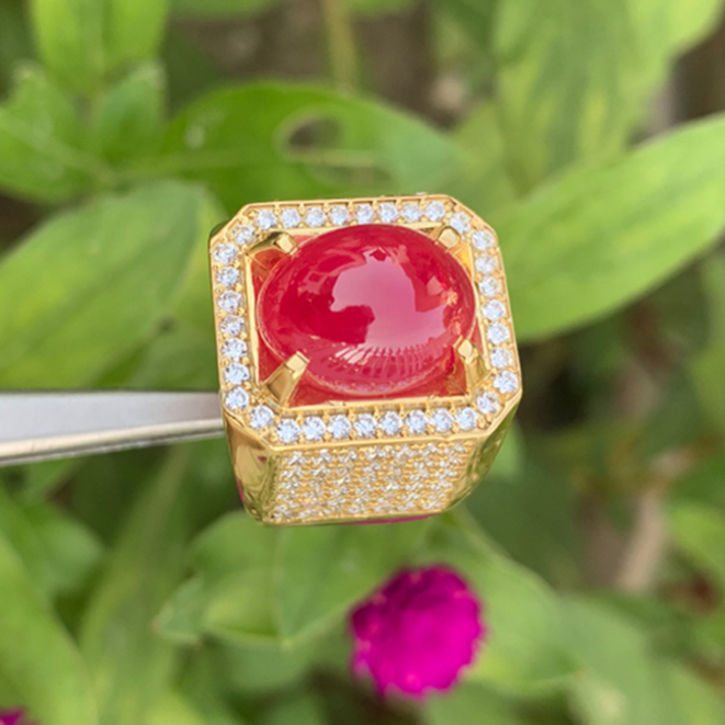 Nhẫn nam đá ruby tự nhiên - KHAI TUYEN bạc phủ vàng 18k cao cấp đeo không phai màu
