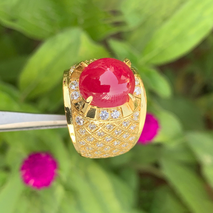 Nhẫn nam đá ruby tự nhiên - KHAI TUYEN bạc phủ vàng 18k cao cấp đeo không phai màu