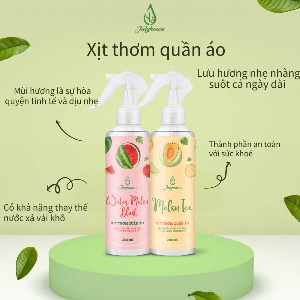 Xịt thơm quần áo thơm JULYHOUSE dung tích 20ml/280ml thơm mát ngày dài