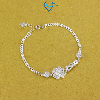 Lắc tay nữ bạc cỏ 4 lá may mắn hình chữ Love đính đá lấp lánh LTN0367 - Trang Sức TNJ
