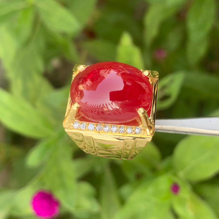 Nhẫn nam đá ruby tự nhiên - KHAI TUYEN bạc phủ vàng 18k cao cấp đeo không phai màu