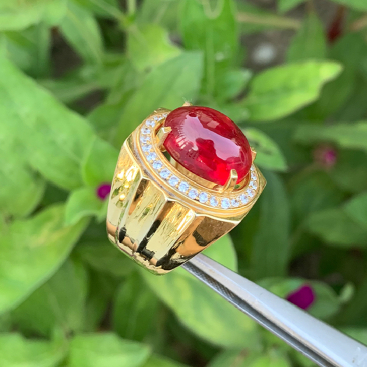 Nhẫn nam đá ruby tự nhiên - KHAI TUYEN bạc phủ vàng 18k cao cấp đeo không phai màu